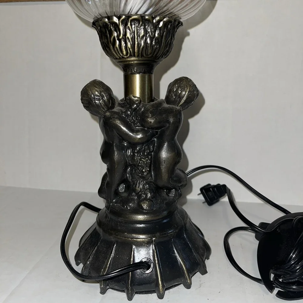 Table Lamp Cherubs Metal And Glass vintage